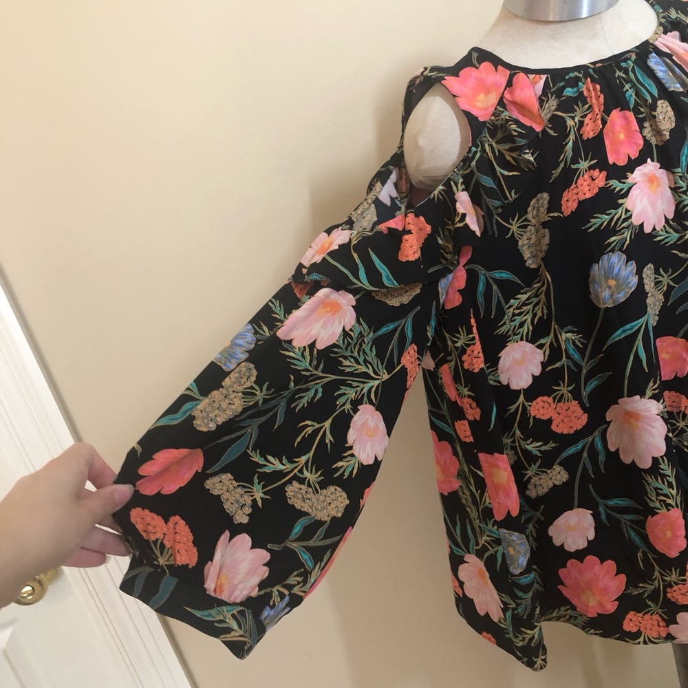 Kate spade floral blossom cold shoulder top blouse ruffle - Picture 4 of 16